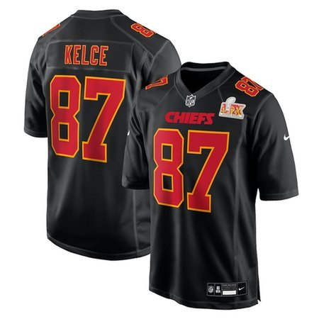 Men's Kansas City Chiefs #87 Travis Kelce Carbon Black Super Bowl LIX Fashion Game Jersey